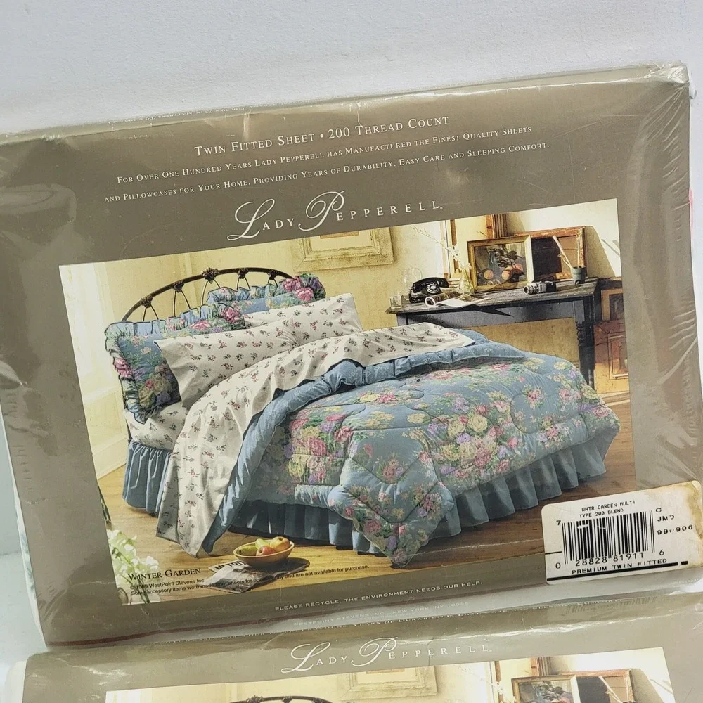 Vintage Lady Pepperell Winter Garden Flower Floral Twin Sheet Set Blend 200 Ct